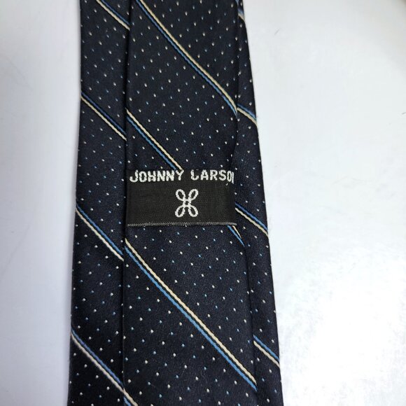 Johnny Carson Mens Necktie Vintage Blue with White Dots and White & Blue - Picture 4 of 5